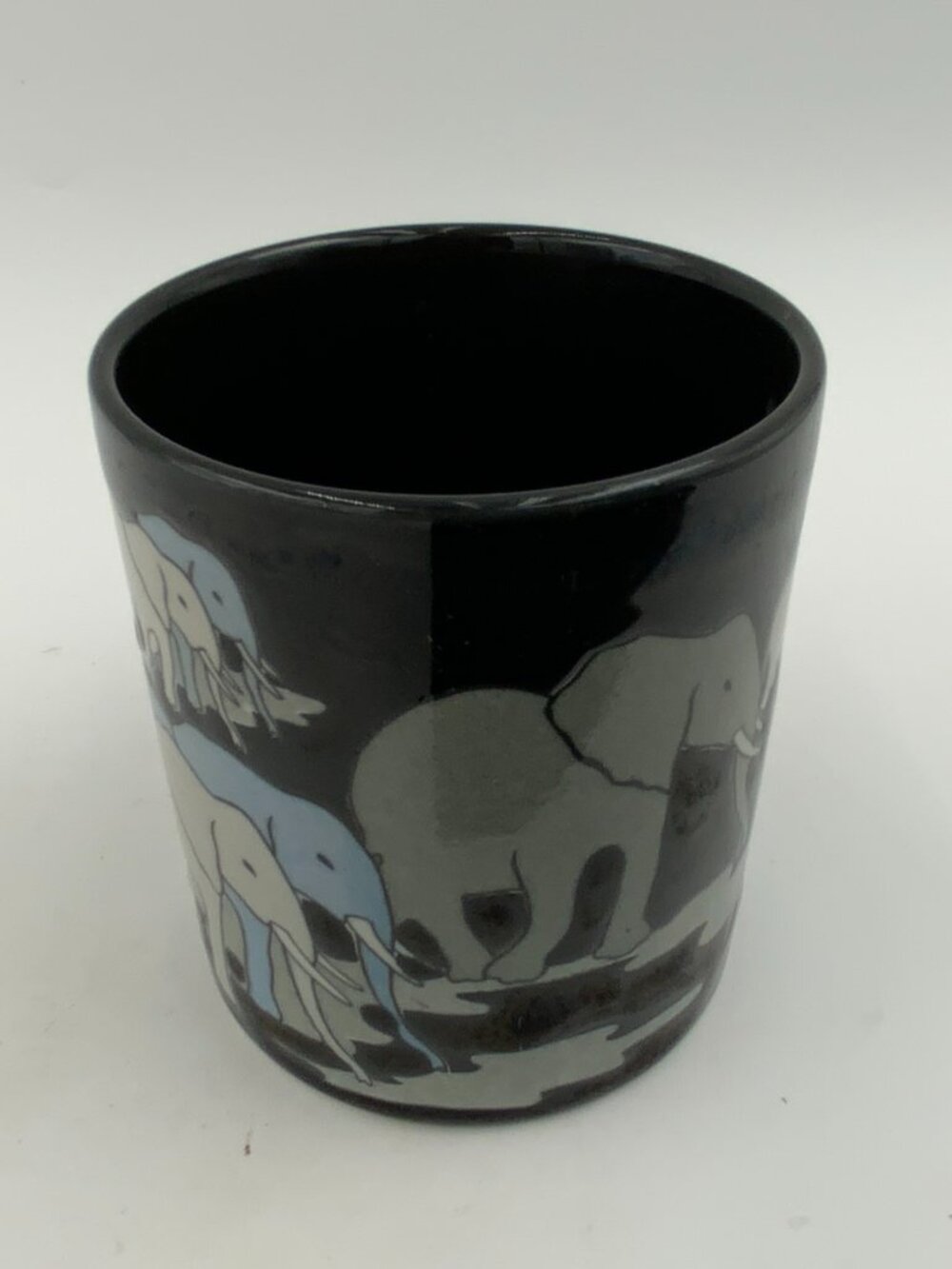 Vtg Black OTAGIRI Stoneware Colorful Elephant Mug T. Taylor